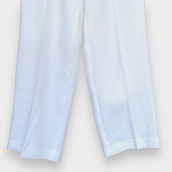 Talbots Irish Linen Flat Front White Pant Trousers Coastal Grandma Structured 10 - Picture 5 of 11